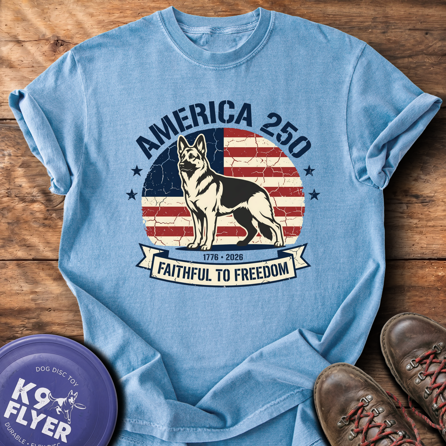 0102 America Flag and GSD - Washed Denim