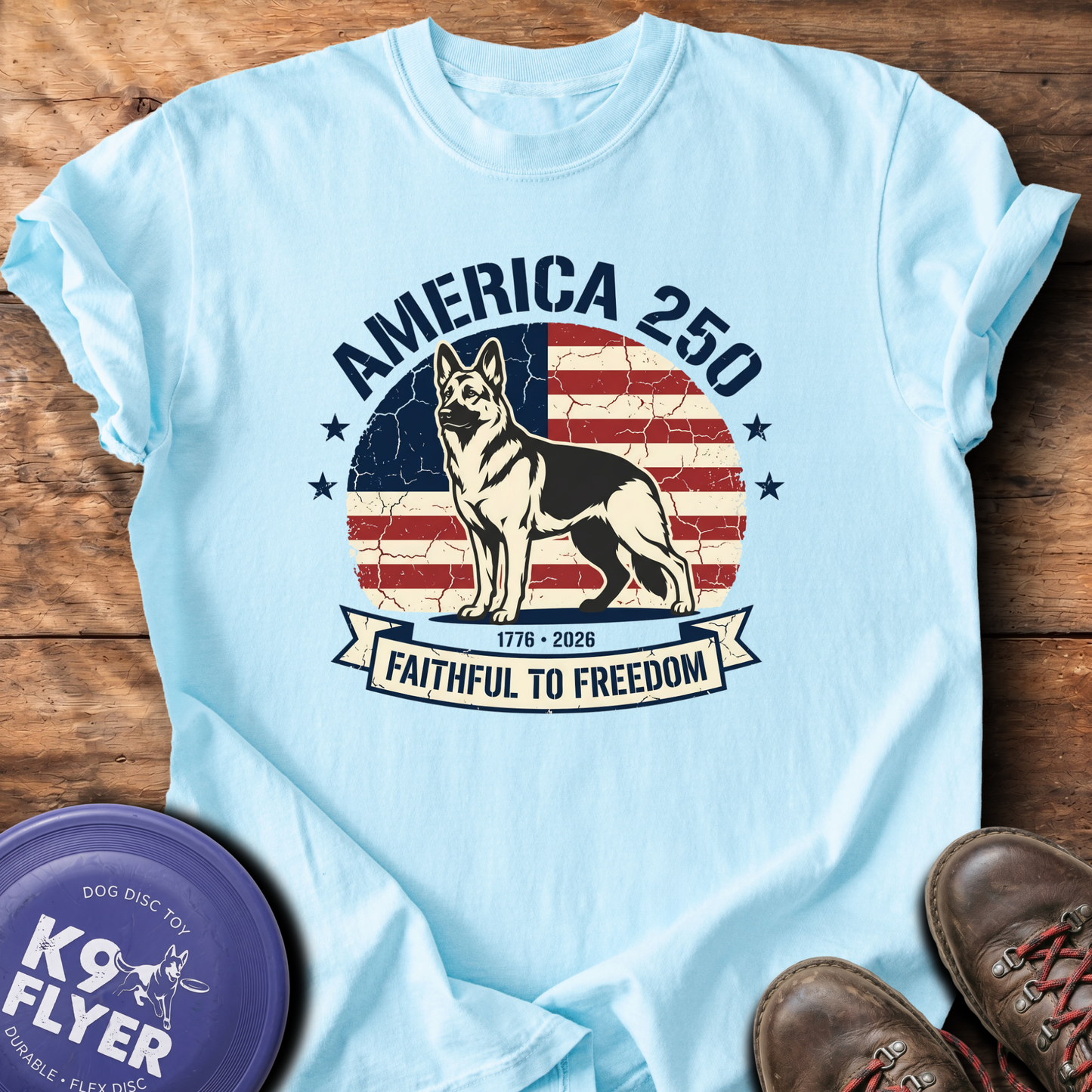 0102 America Flag and GSD - Chambray