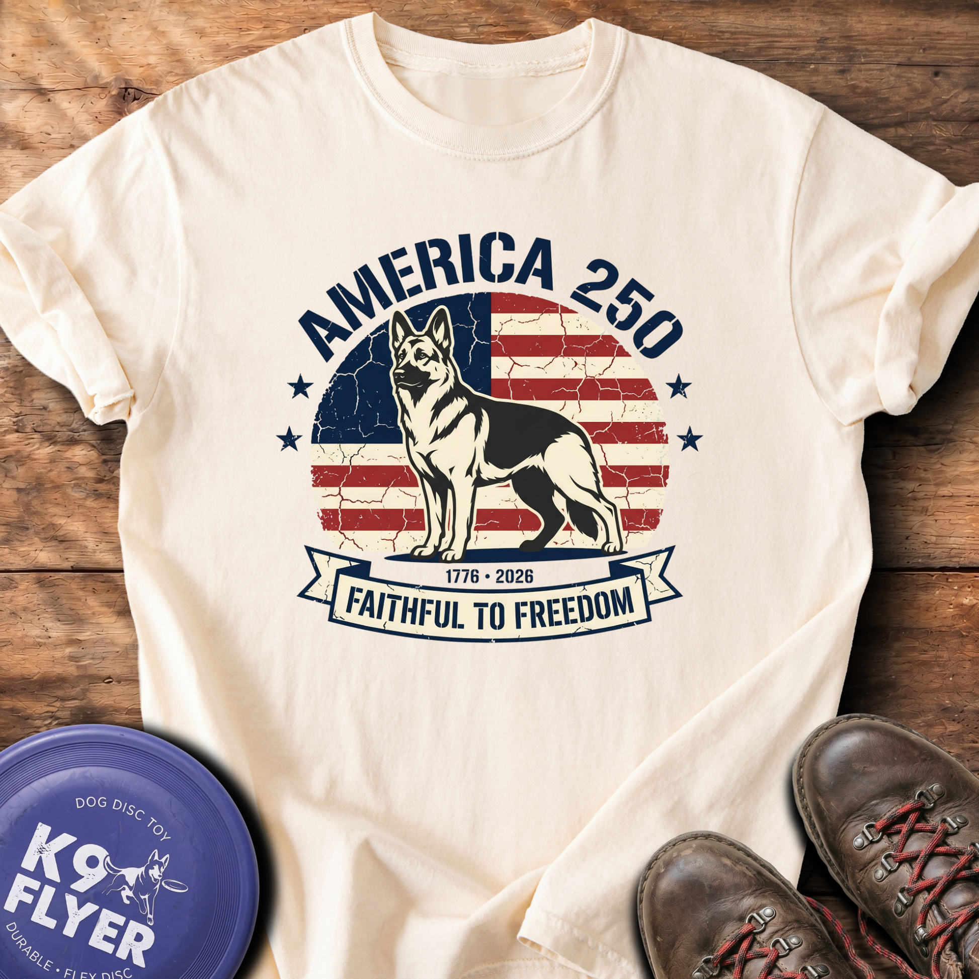 0102 America Flag and GSD - Ivory