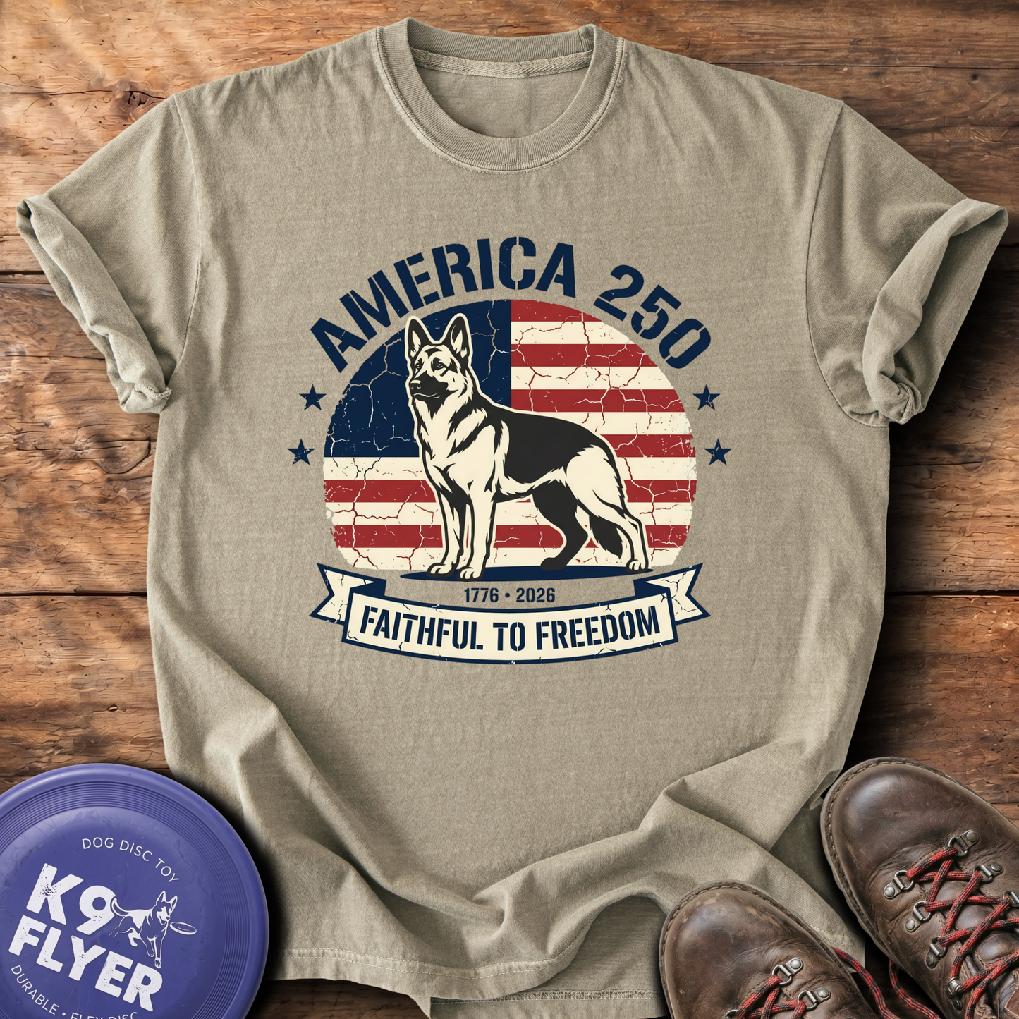 0102 America Flag and GSD - Khaki