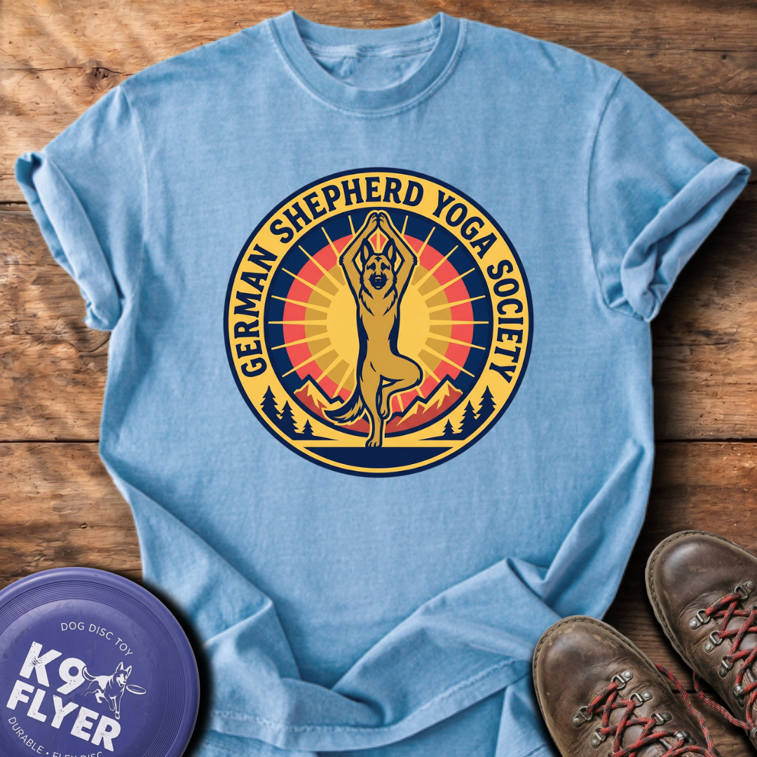 German Shepherd Yoga Society T-Shirt - Washed Denim