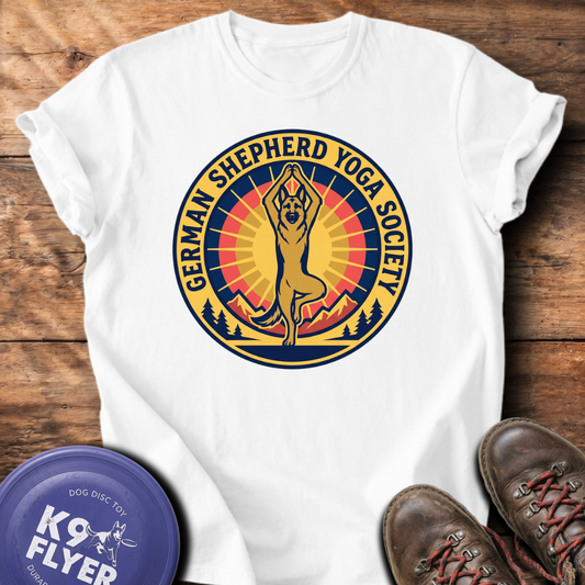 German Shepherd Yoga Society T-Shirt - White