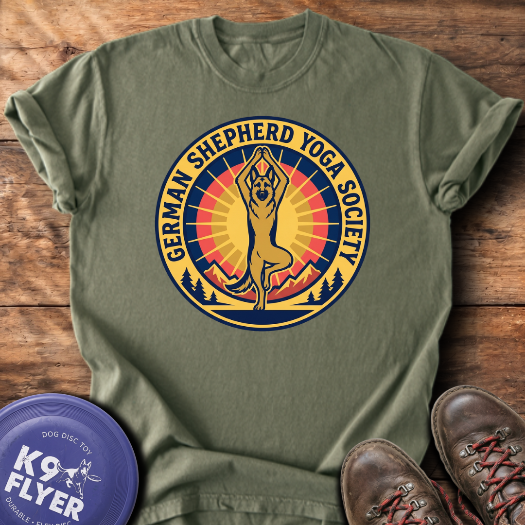 German Shepherd Yoga Society T-Shirt - Sage