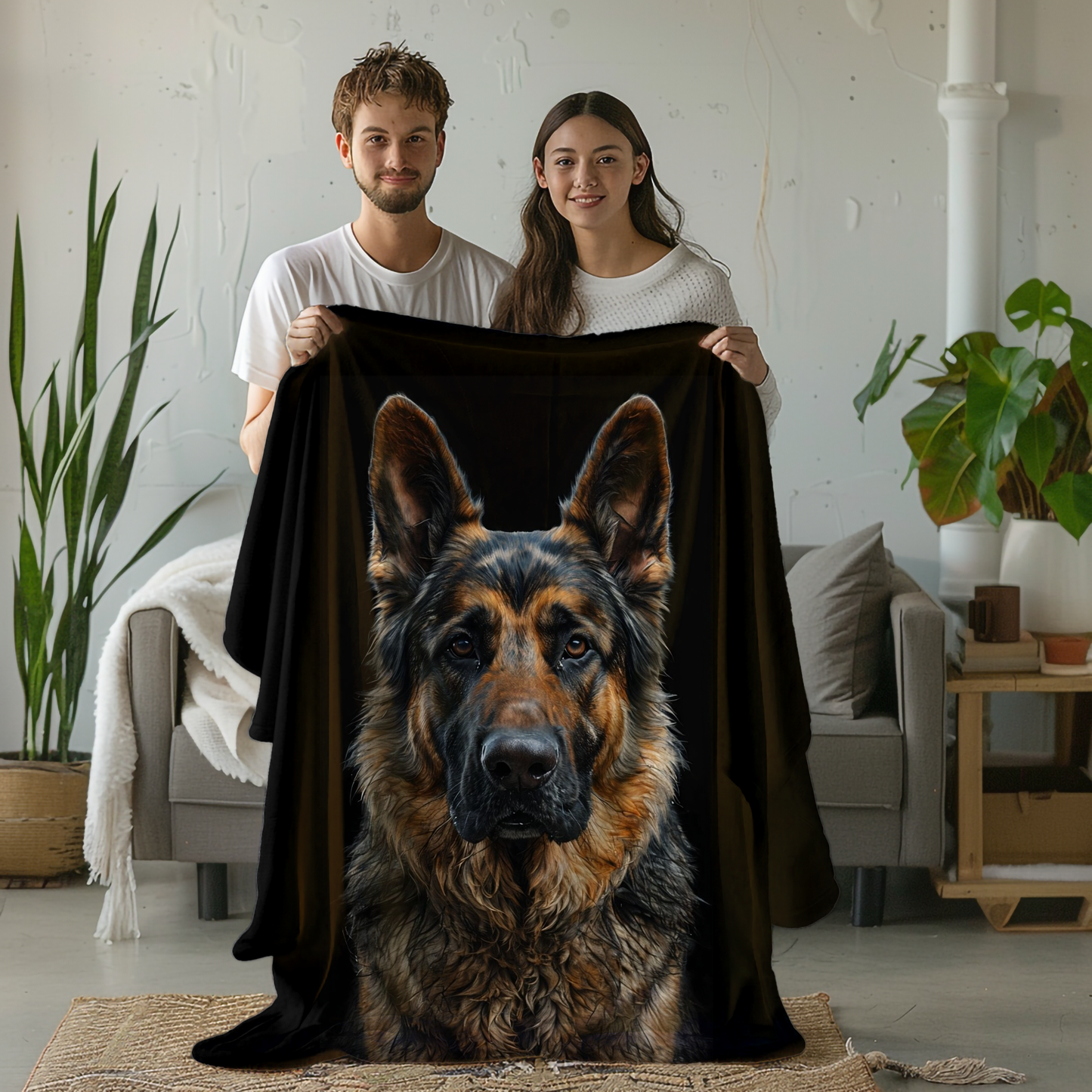 German Shepherd Portrait Fleece Sherpa Blanket