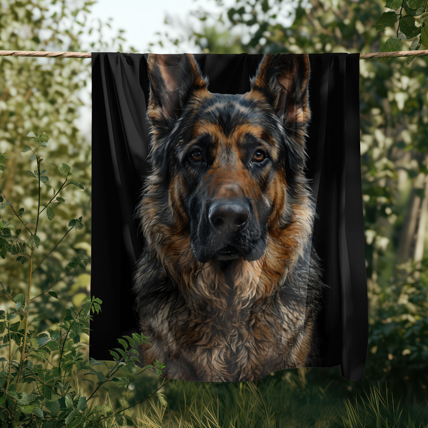 German Shepherd Portrait Fleece Sherpa Blanket