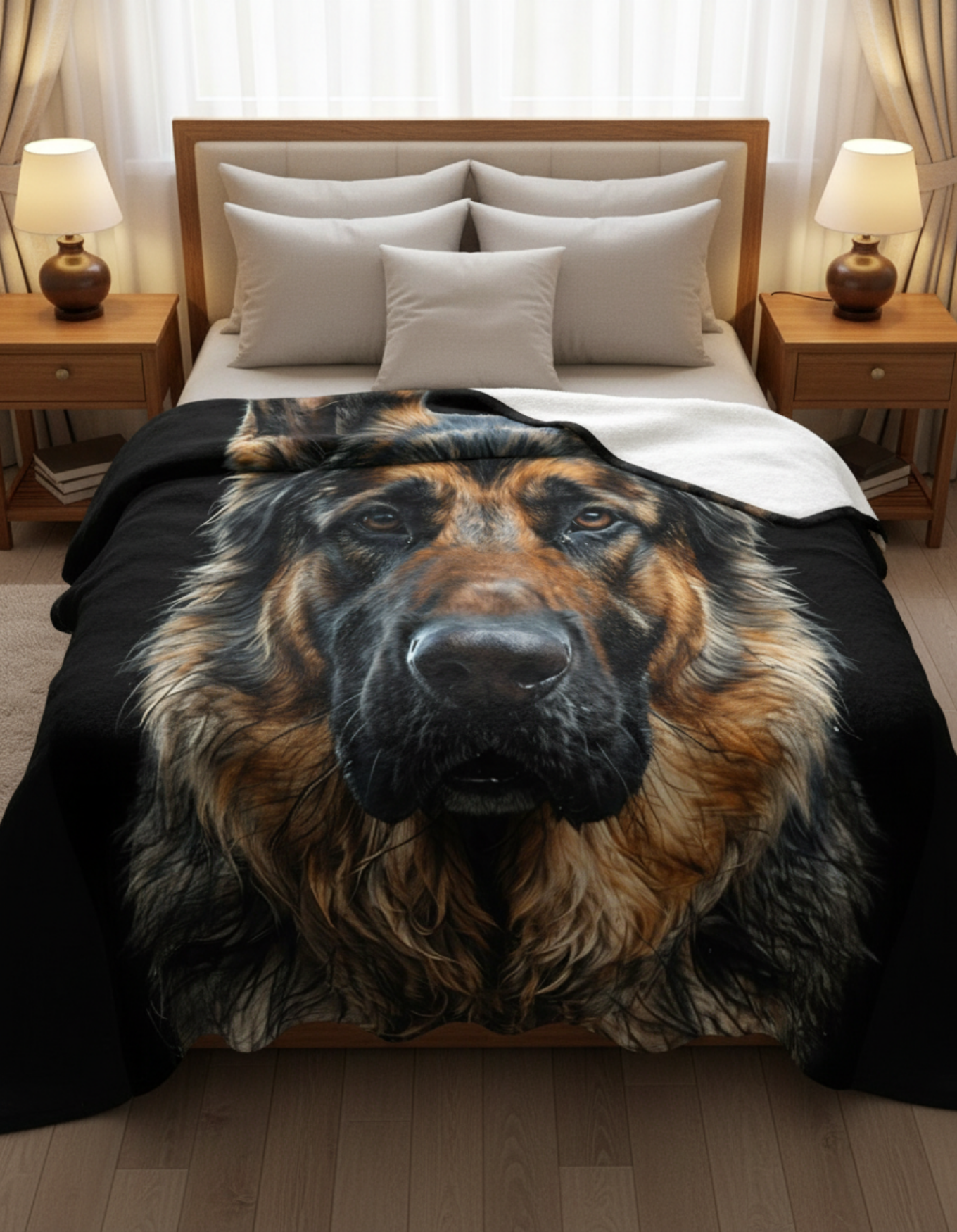 German Shepherd Portrait Fleece Sherpa Blanket