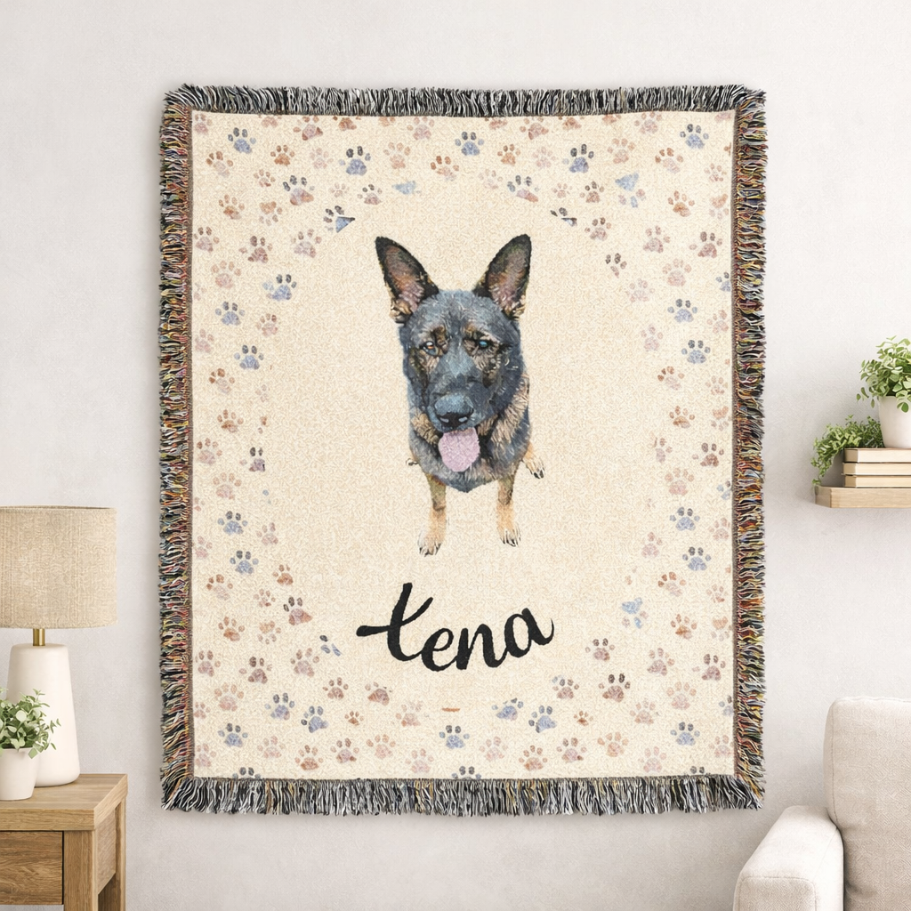 Pawprints Portrait Premium Woven Blanket