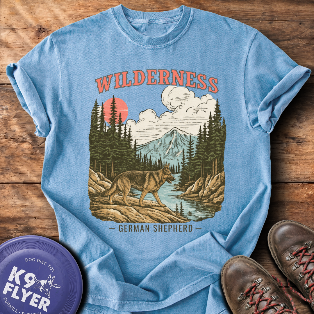 Wilderness German Shepherd Tee - Washed Denim